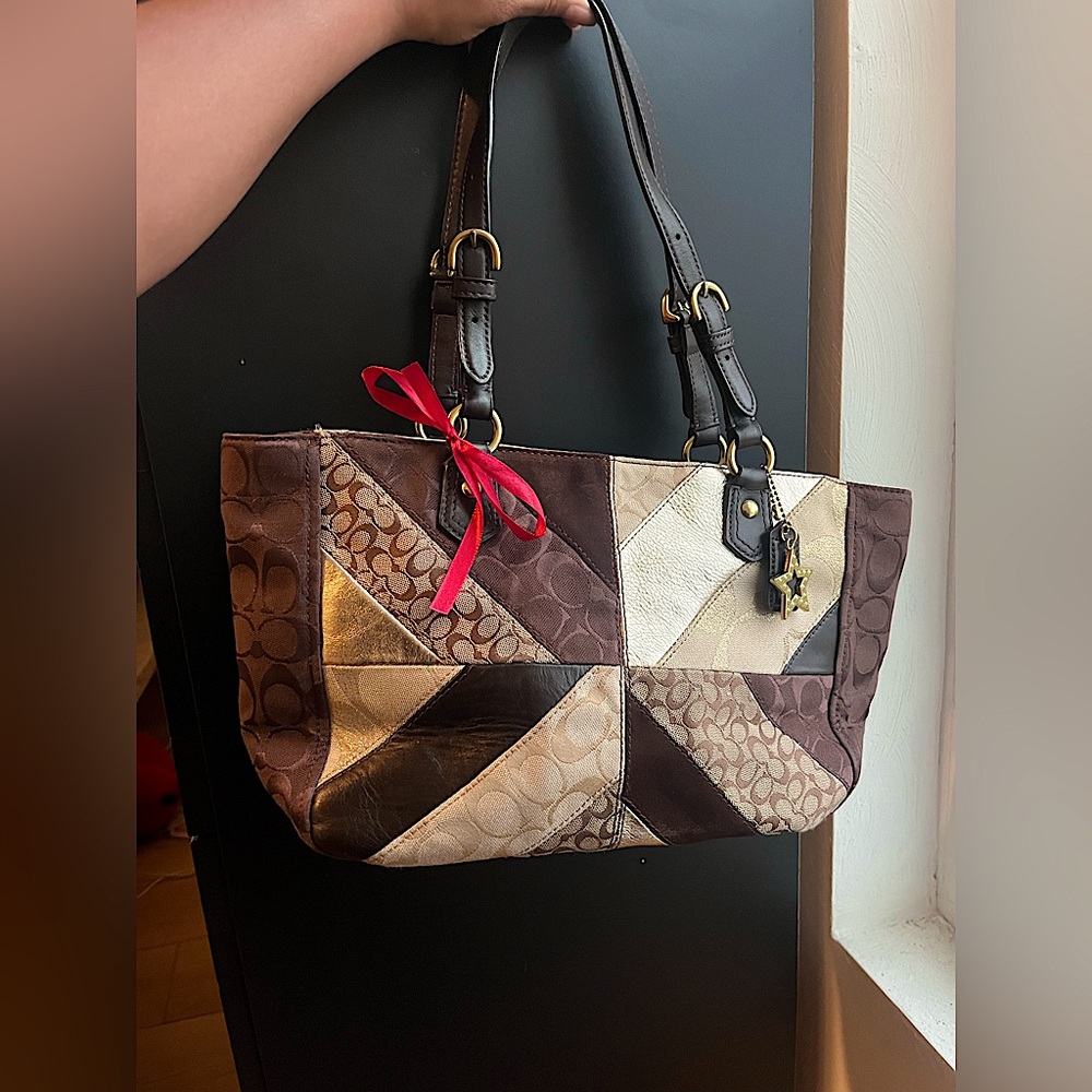 Coach Brown and Tan patchwork gallery tote bag